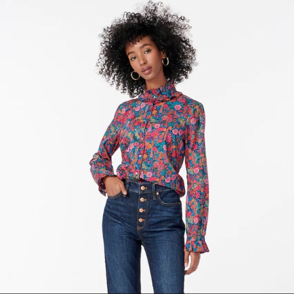 J.Crew Liberty Fabrics Classic-fit Button Down Blouse Boy Shirt Ruffle Collar